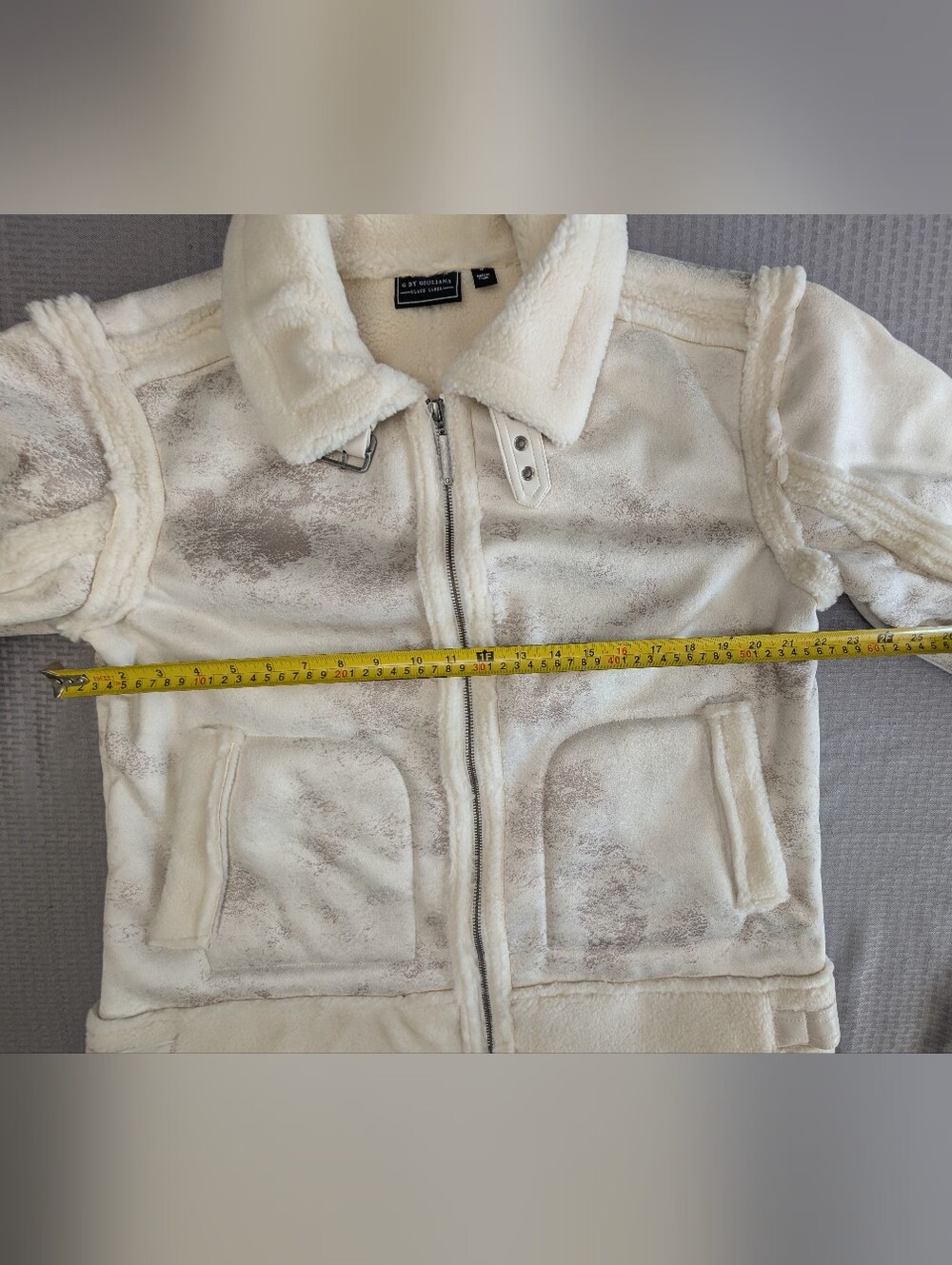 G by Giuliana Black Label Faux Suede and Shearling Zip Front Coat Size M Ivory - Picture 8 of 15